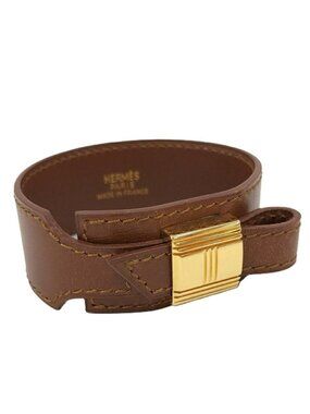 Hermes Artemis Bracelet Leather Brown Gold